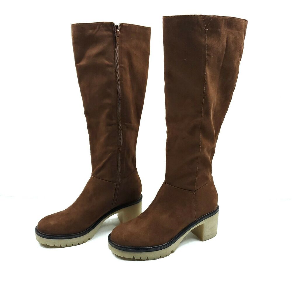 Mi.im Womens Tall Boots 7 Brown Suede Lug Sole Moto Block Heel Retro Classic